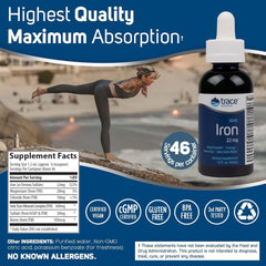 Liquid ionic iron supplement showing 22mg iron per serving