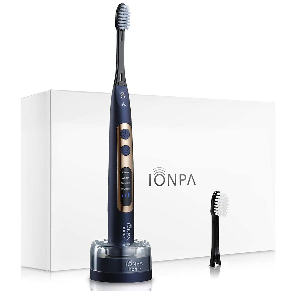 Front view of IONIC KISS IONPA DP Navy Blue USB Rechargeable Ionic Electric Toothbrush