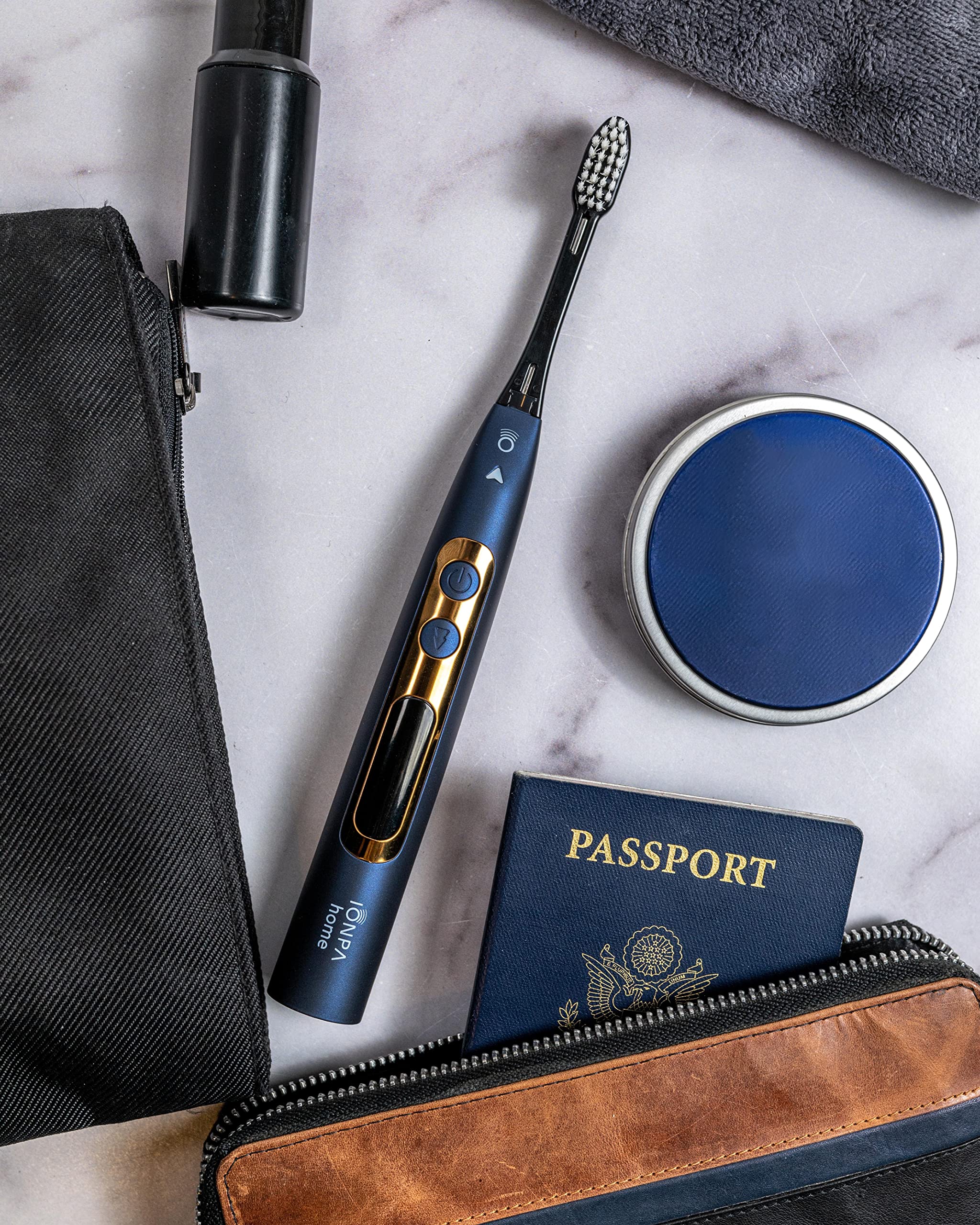 Made in Japan label on IONPA DP Navy Blue toothbrush