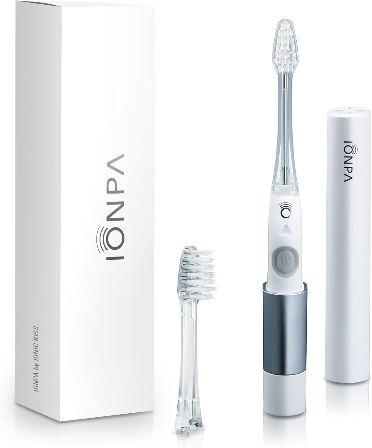 Ionic Kiss Ionpa DM-011PW white compact ionic power electric toothbrush with travel cap