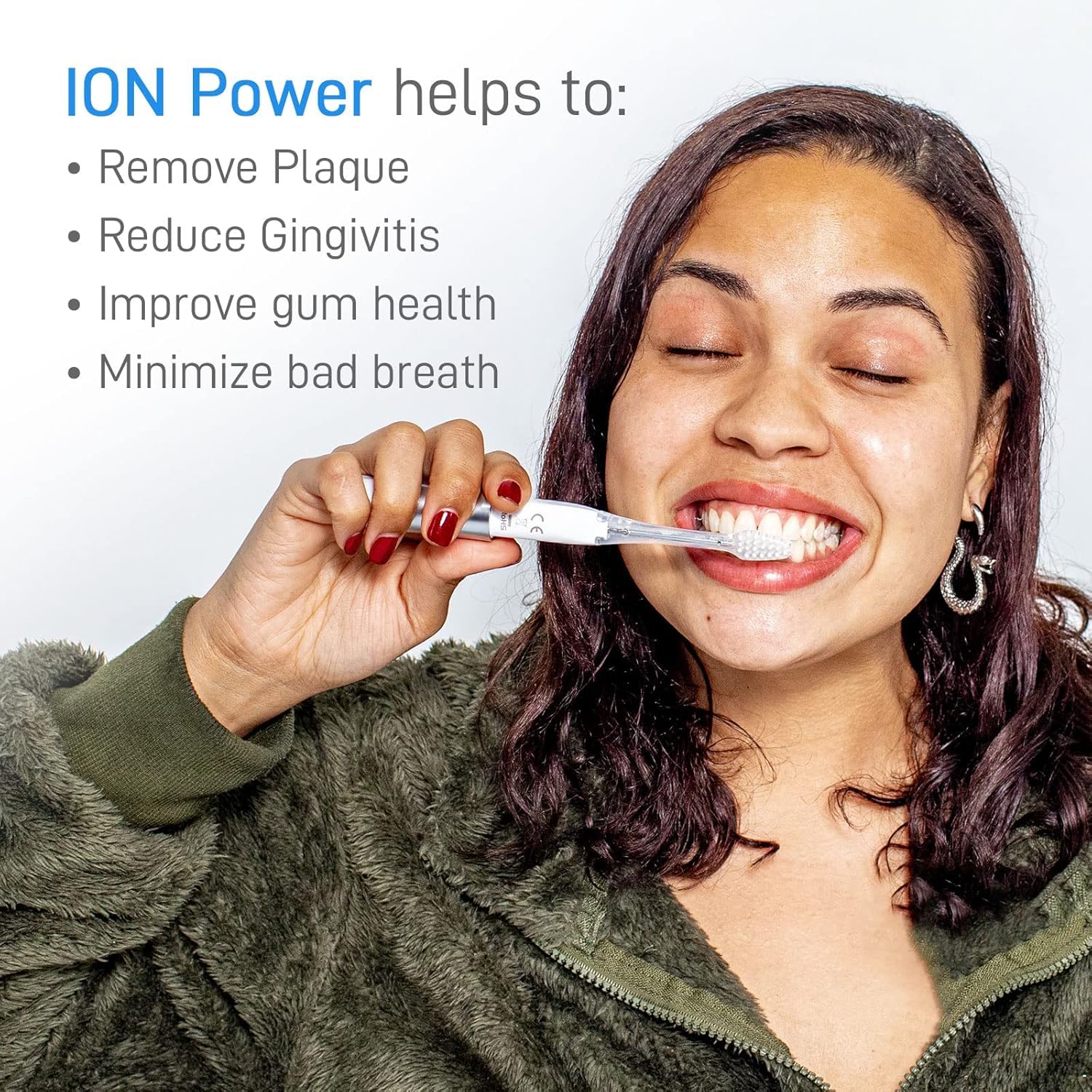 Close-up of Ionic Kiss Ionpa DM-011PW toothbrush showing bristles