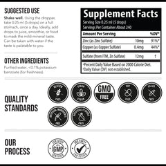 Close-up of zinc and copper liquid inside a clear bottle