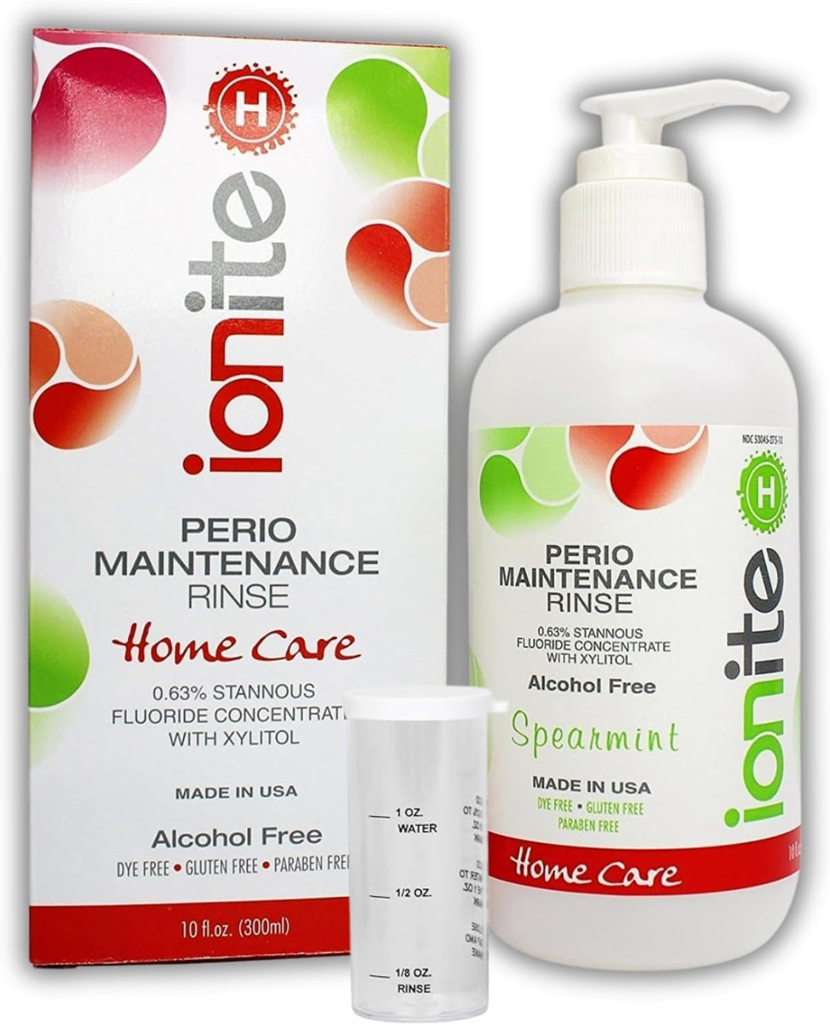 Ionite-H Home Care periodontal mouthwash bottle, 10 oz, spearmint flavor