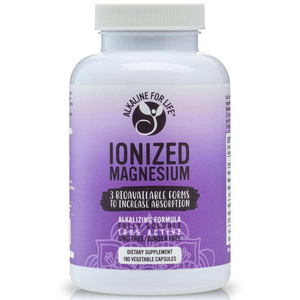Ionized Magnesium bottle label with glycine, citrate, and ascorbate blend - 180 capsules