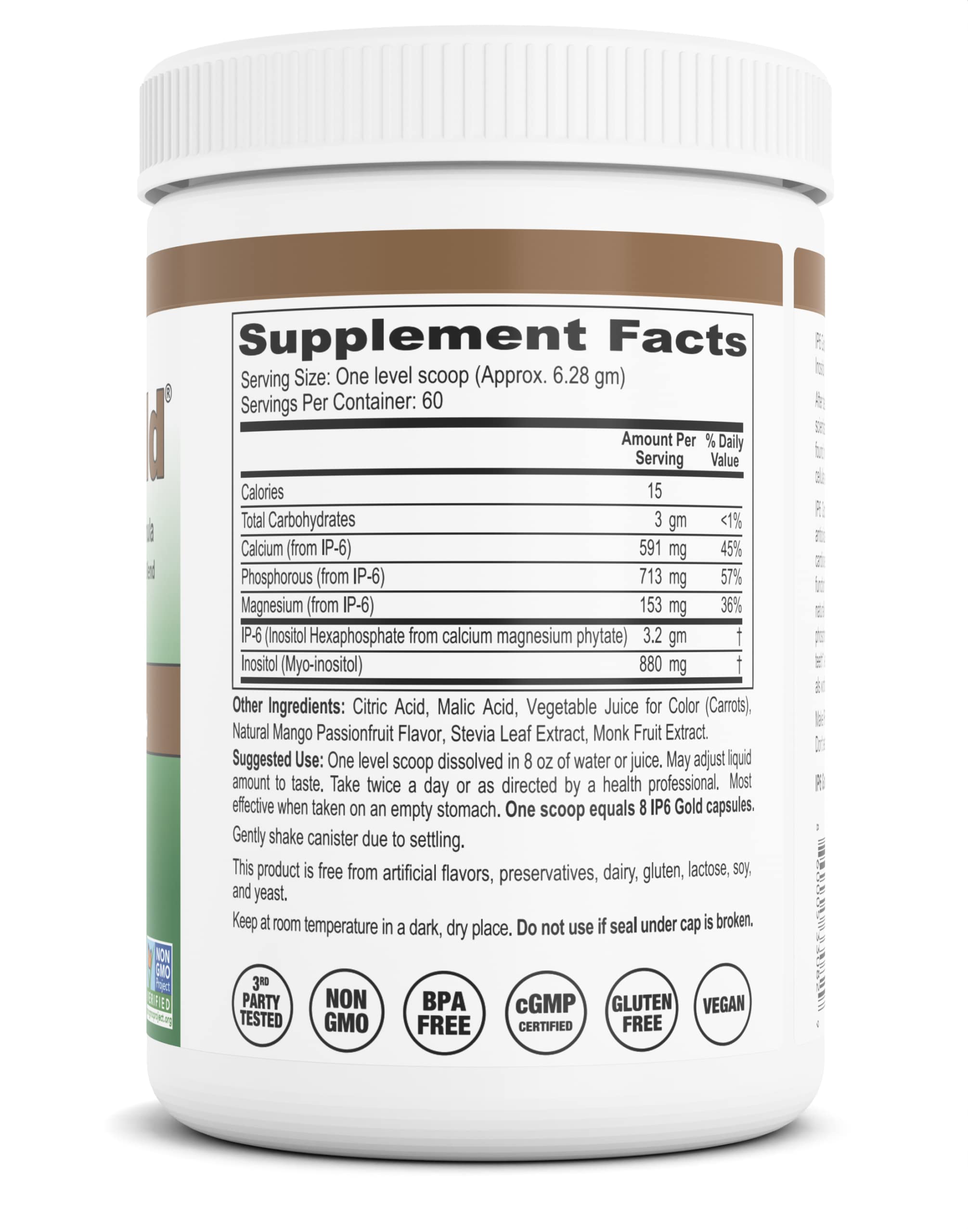 Ingredients: IP6 and Inositol from non-GMO rice bran