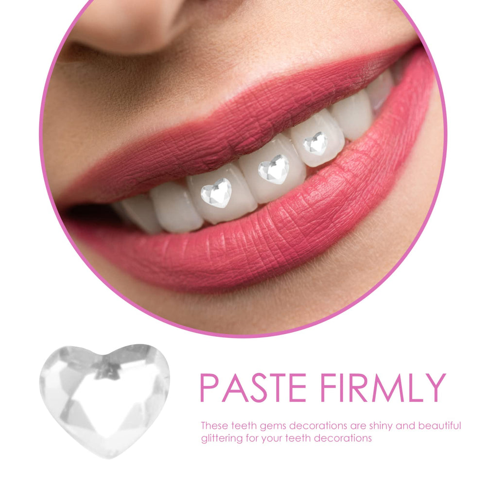 Removable crystal heart tooth jewelry on teeth