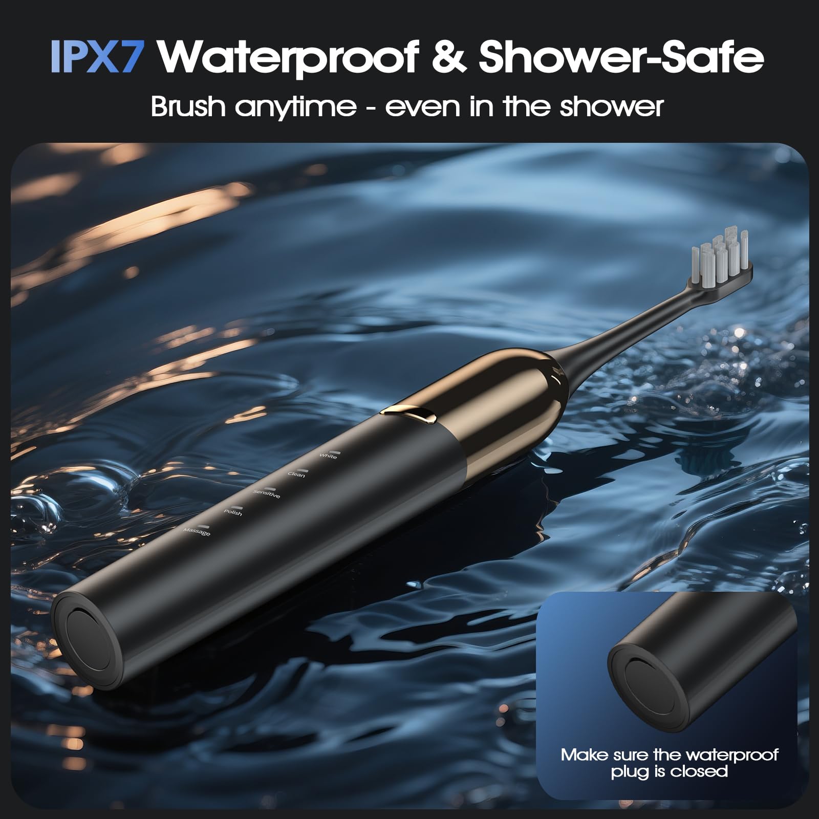 IPX7 waterproof toothbrush suitable for bath or shower