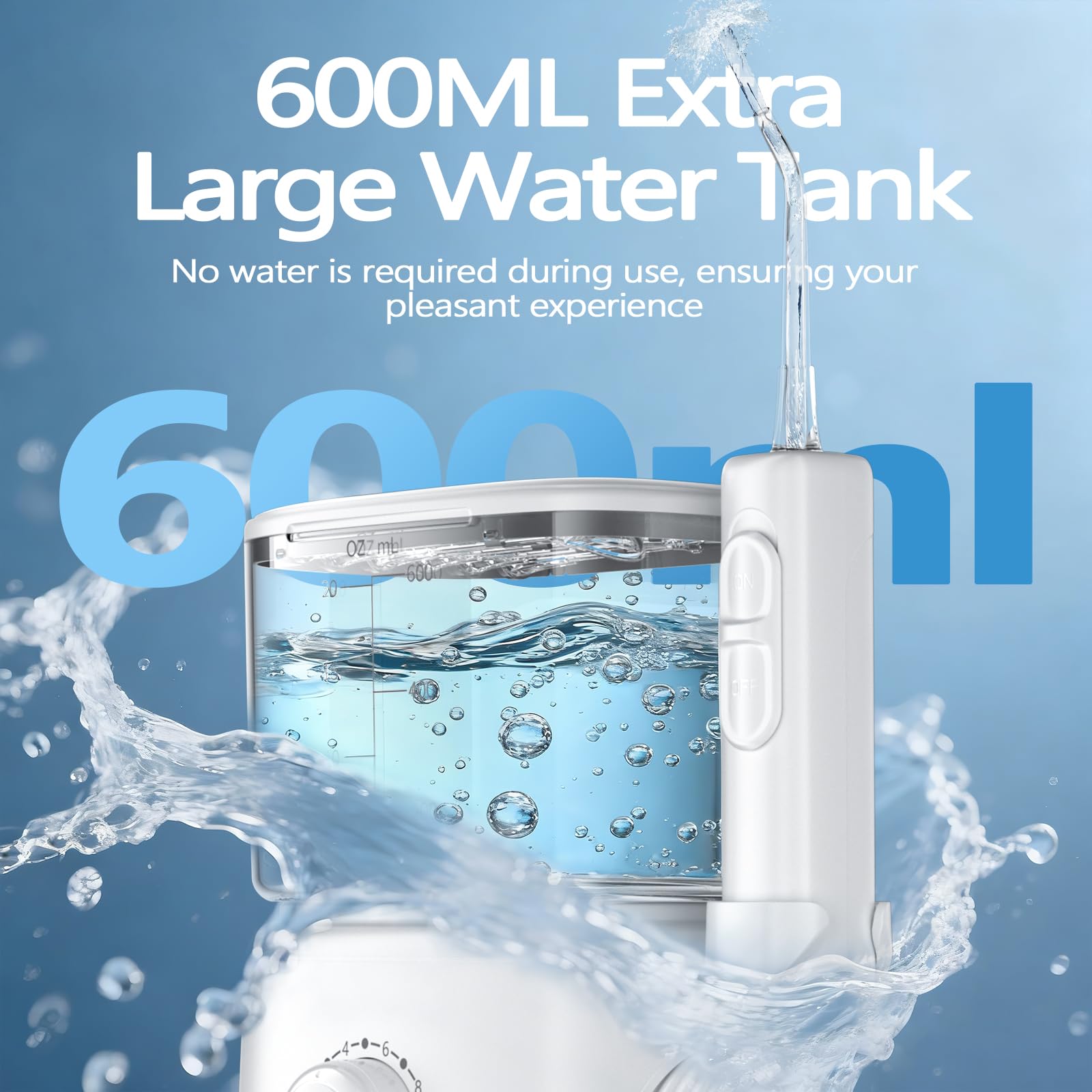 IPX7 waterproof water flosser on a bathroom countertop
