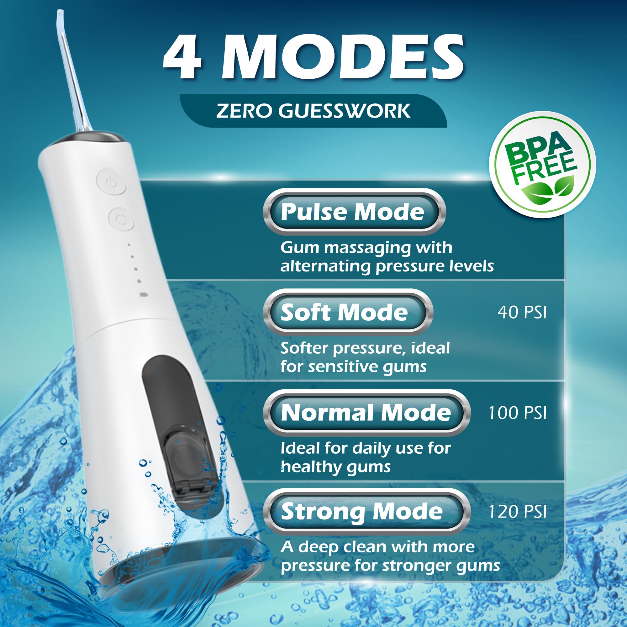 IPX7 waterproof seal on cordless water flosser