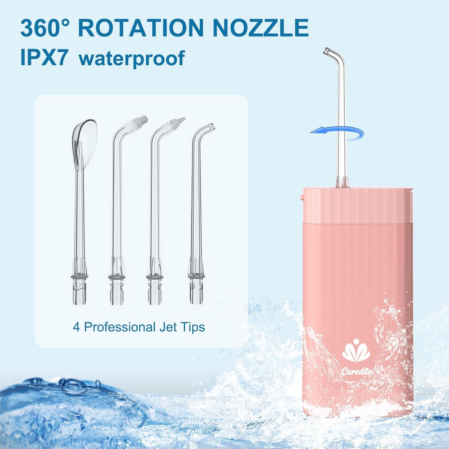 IPX7 waterproof cordless water flosser in pink