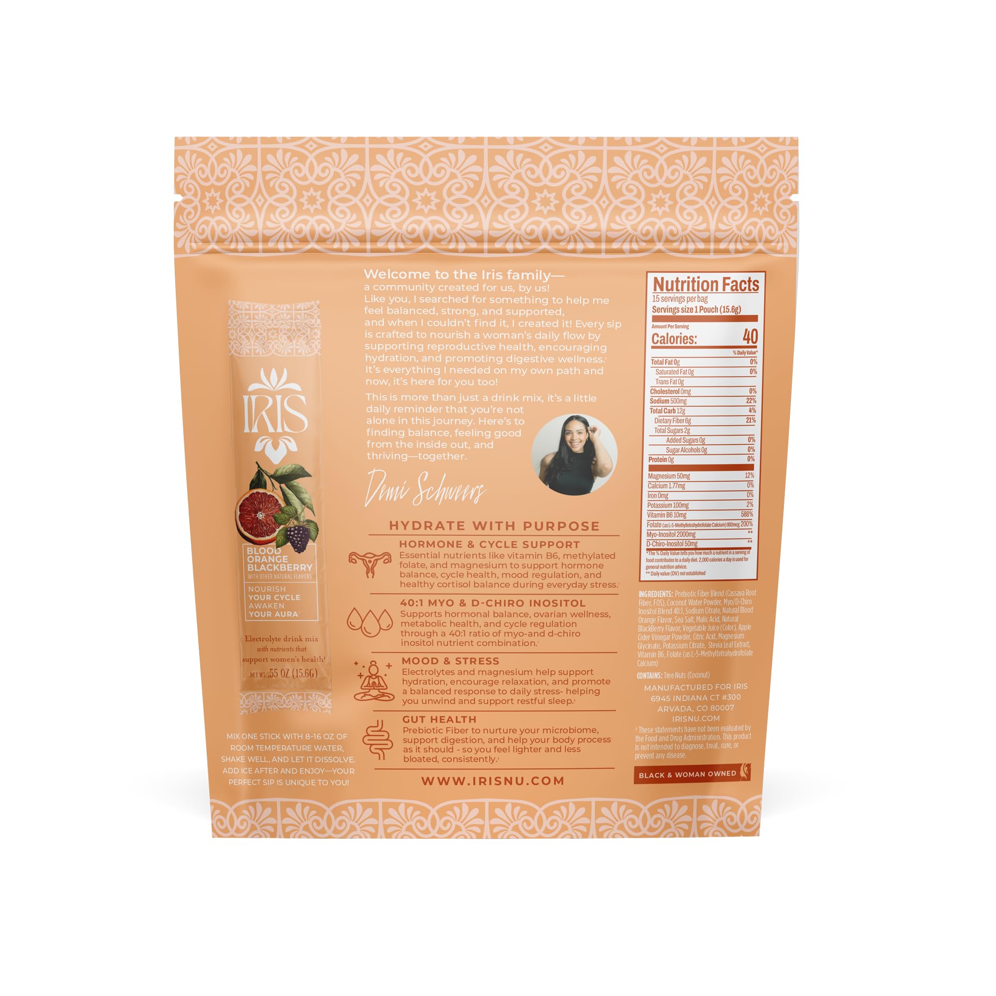 Iris box with 15 packets arranged to display daily supply and travel readiness