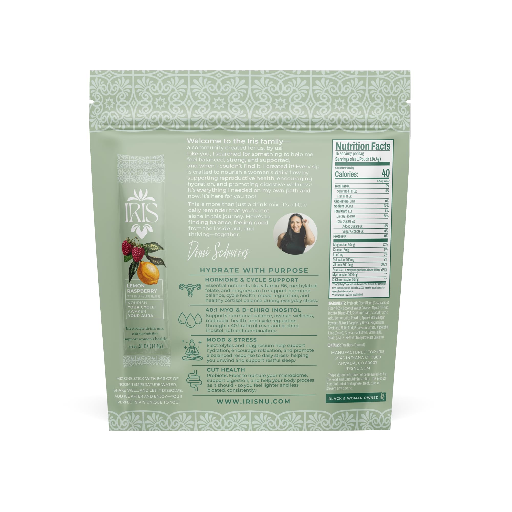 Iris packet inside gym bag showing on‑the‑go electrolyte support benefit