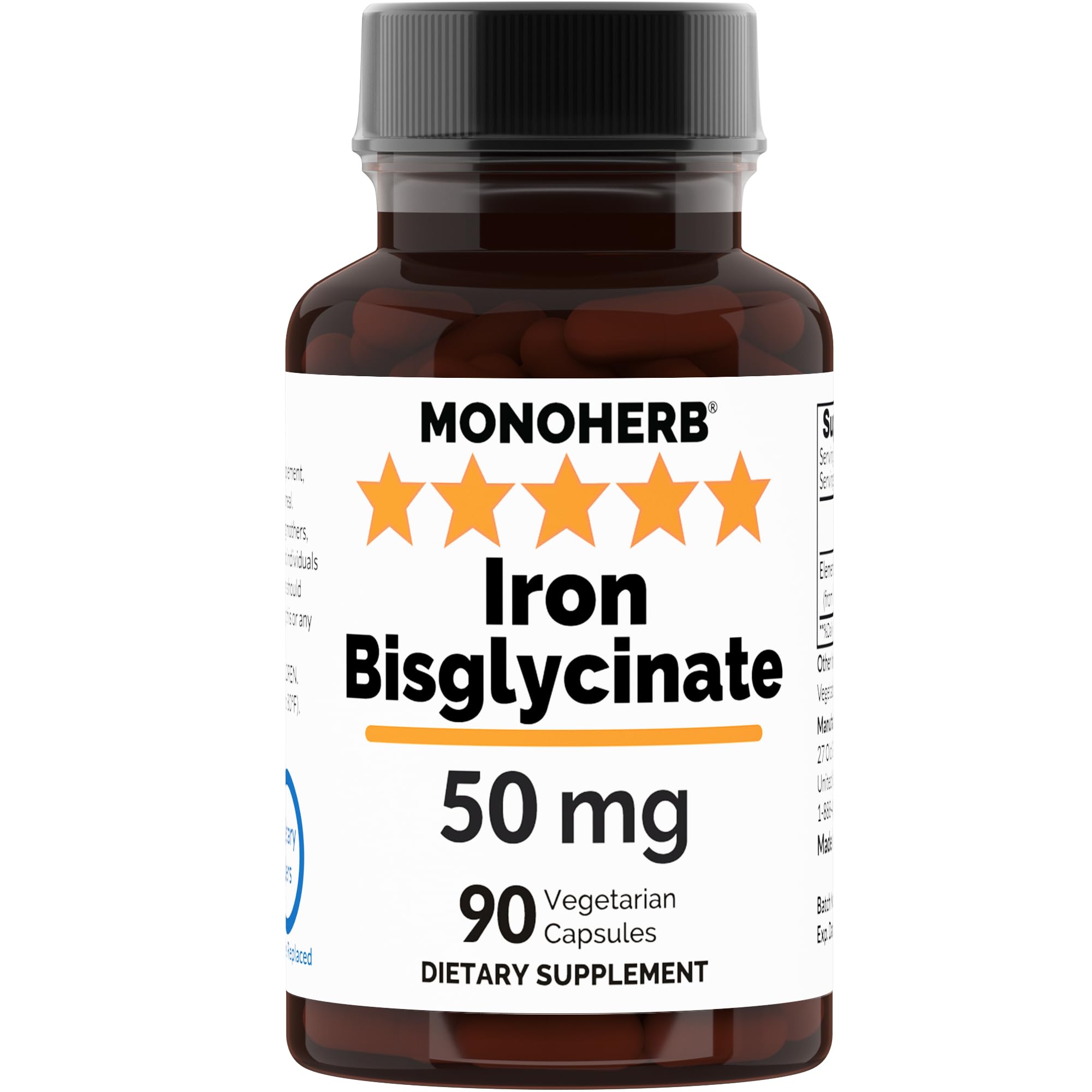Iron Bisglycinate 50 mg - 90 Veg Capsules bottle
