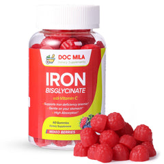 Iron bisglycinate gummies 25mg with berry flavor, 60-count bottle