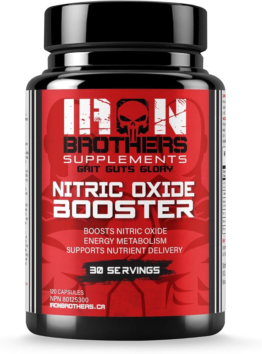Iron Brothers Nitric Oxide Booster bottle front showing pump-focused formula