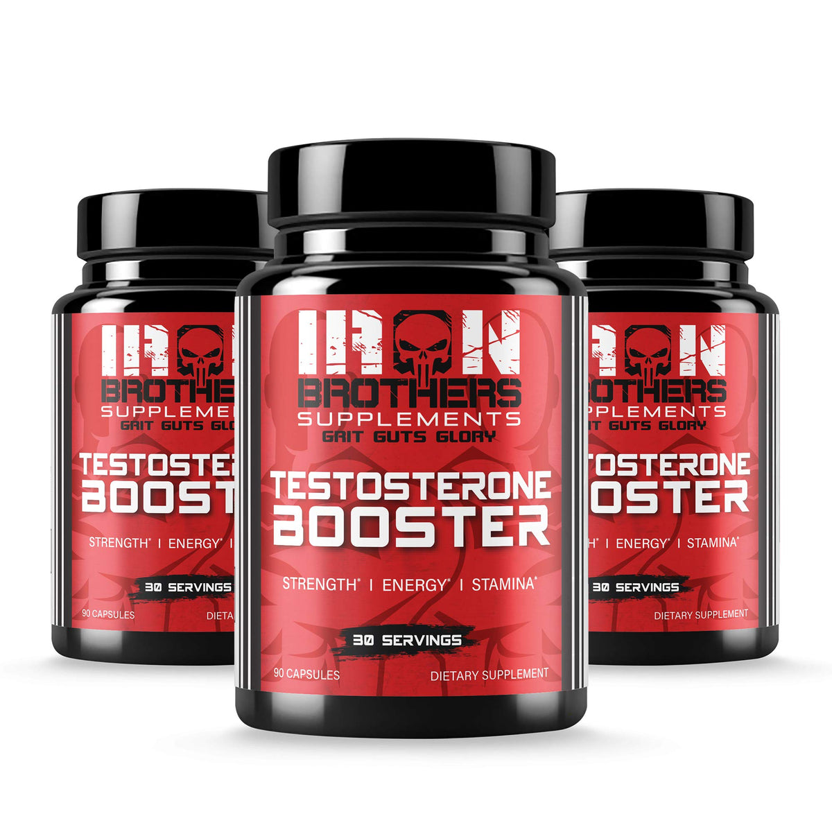 Iron Brothers Testosterone Booster 3-pack bottle highlighting long-term hormone support and consistency