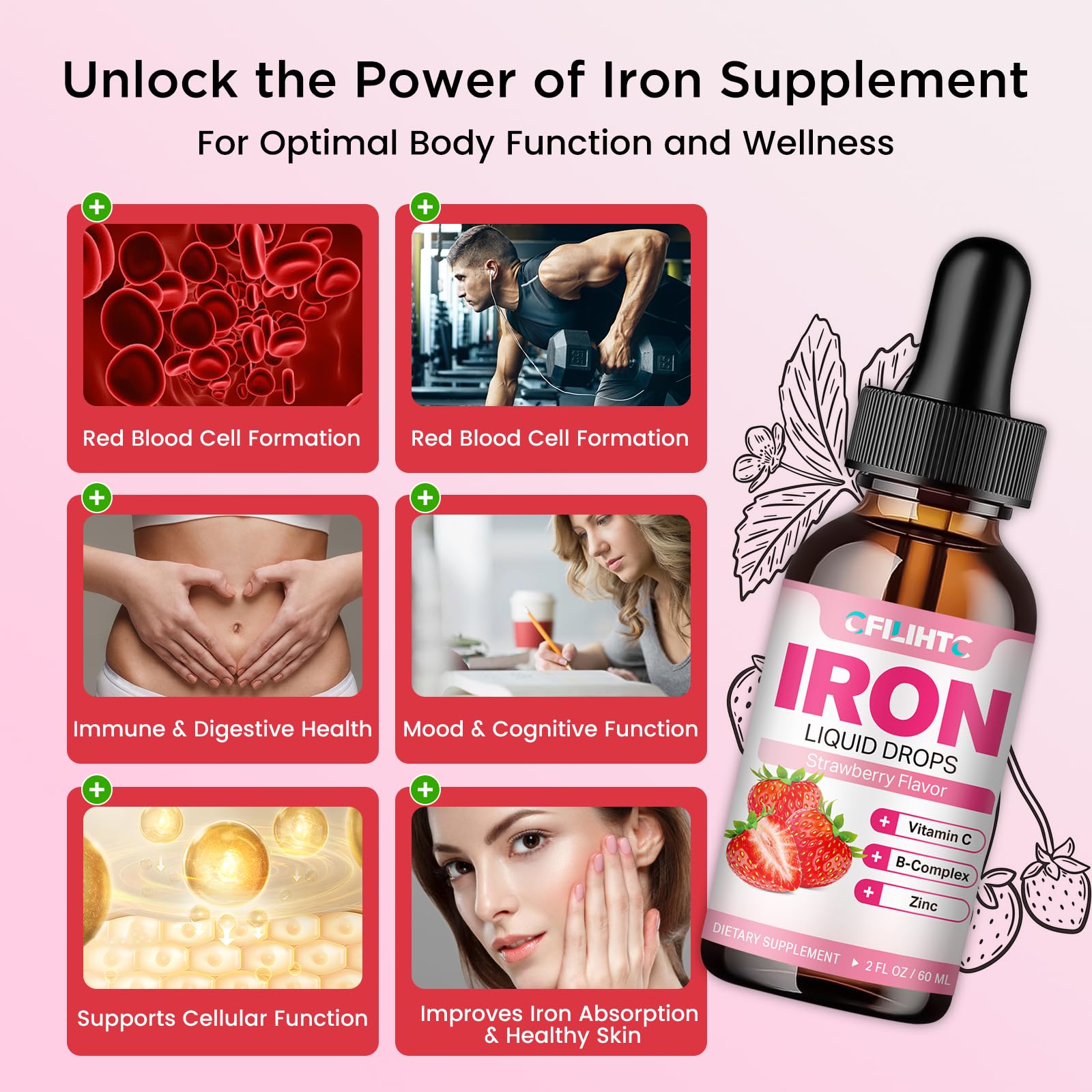 Iron deficiency blood builder drops with folate and vitamin C