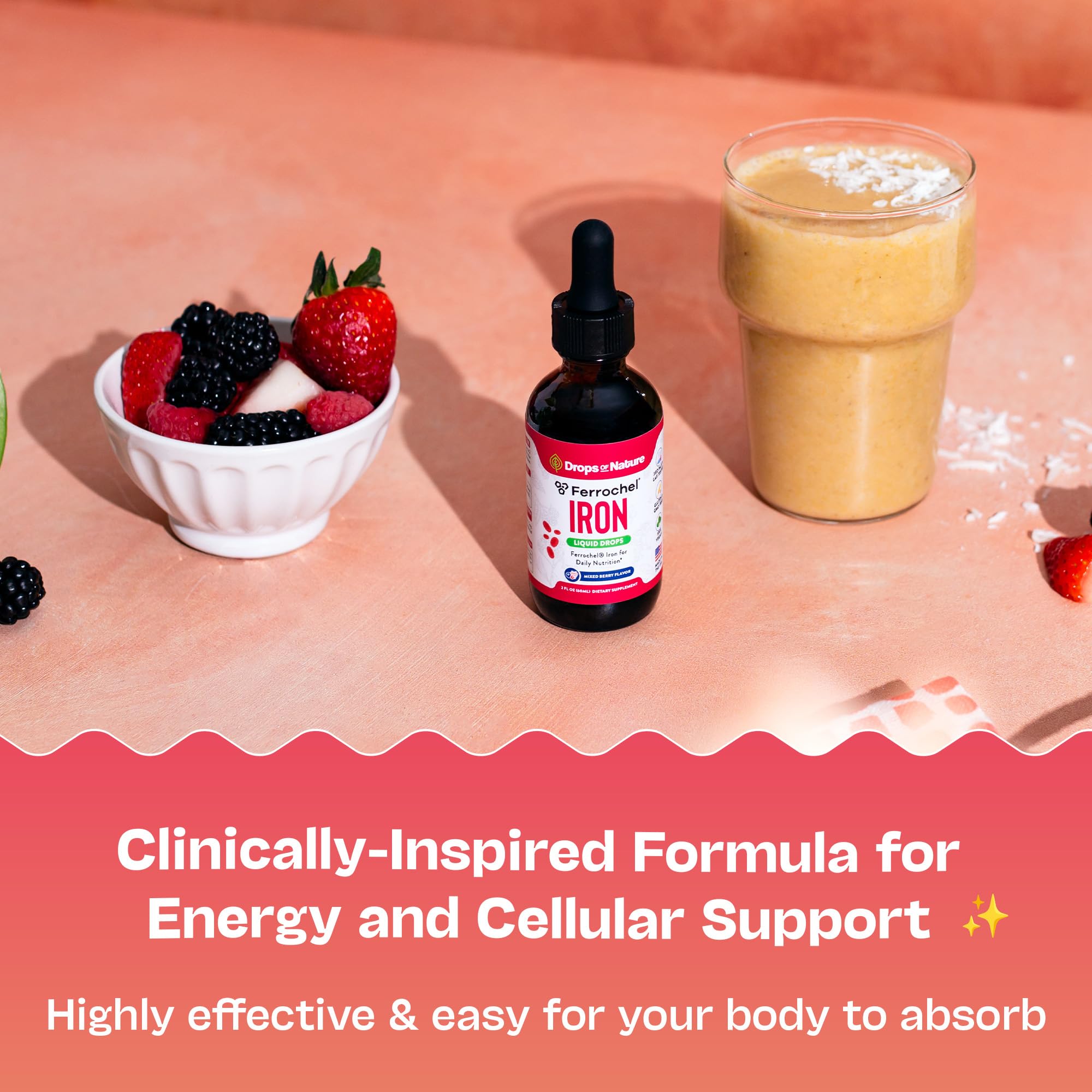 Energy support with iron drops for daily balance