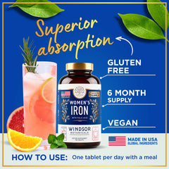 Vegan, gluten-free iron supplement bottle for pregnancy and periods