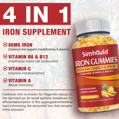 Graphic listing 4-in-1 iron gummy benefits