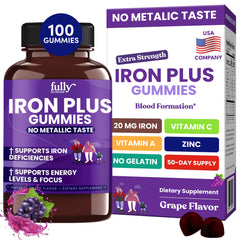Grap flavor iron gummies for women, men, and kids.