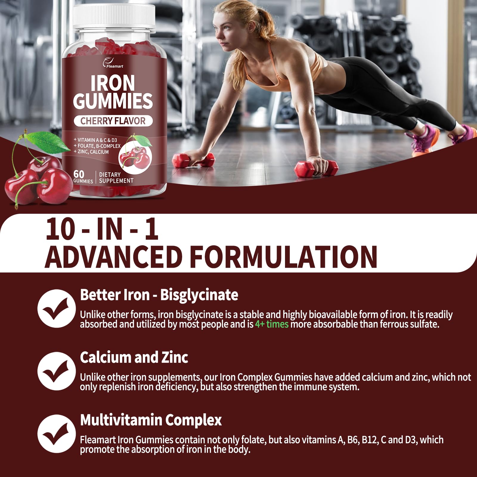 Nutrition and ingredients list for Iron Gummies 9-in-1