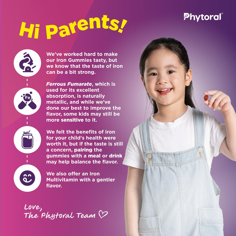 Close-up of a chewable iron gummy