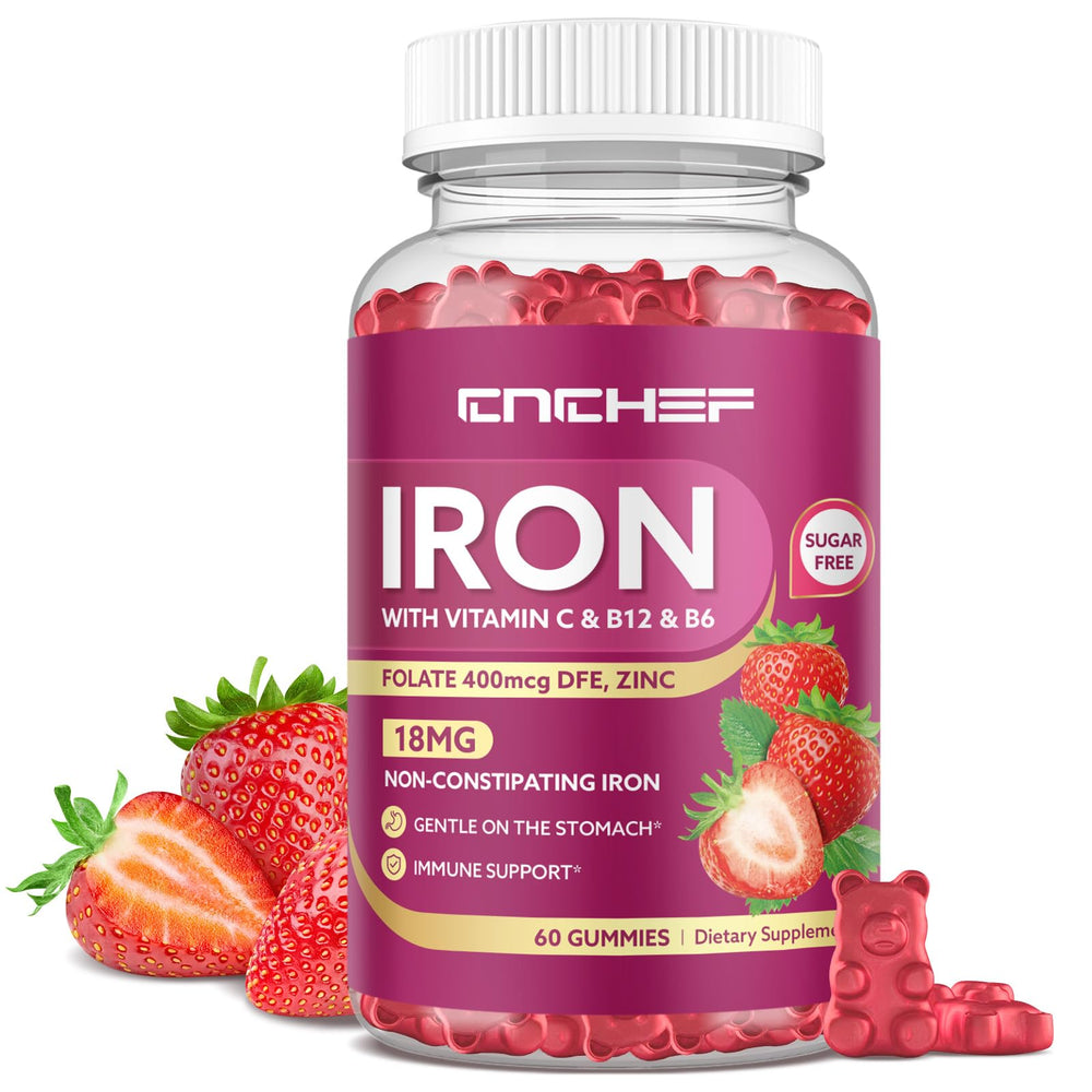 Front view of CNCHEF Iron Gummies bottle with strawberry flavor