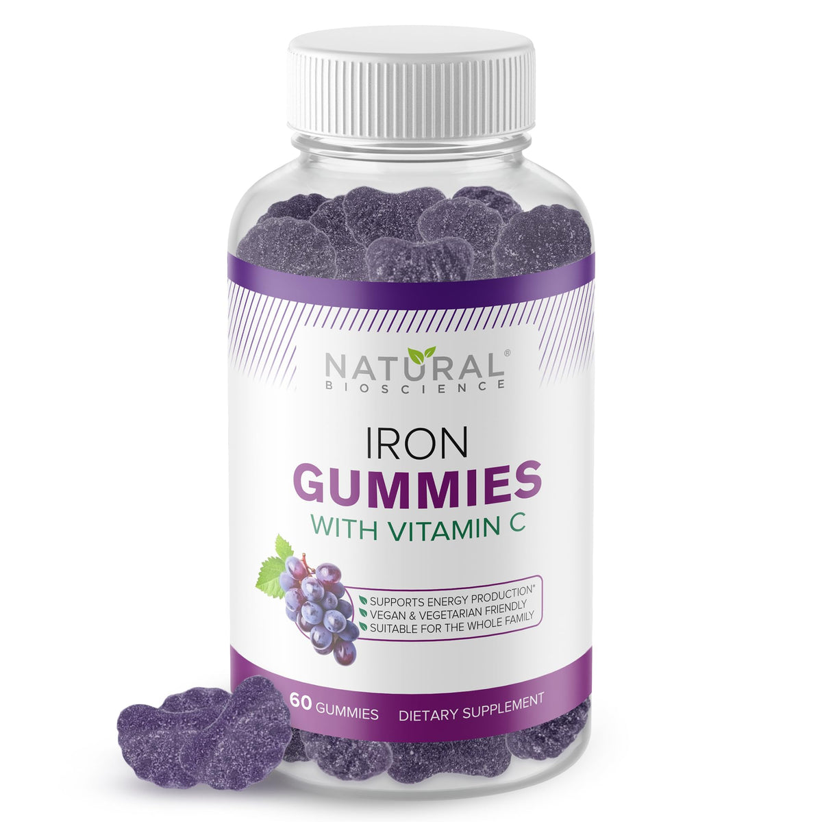 Bottle of Iron Gummies with Vitamin C - 60 vegan gummies
