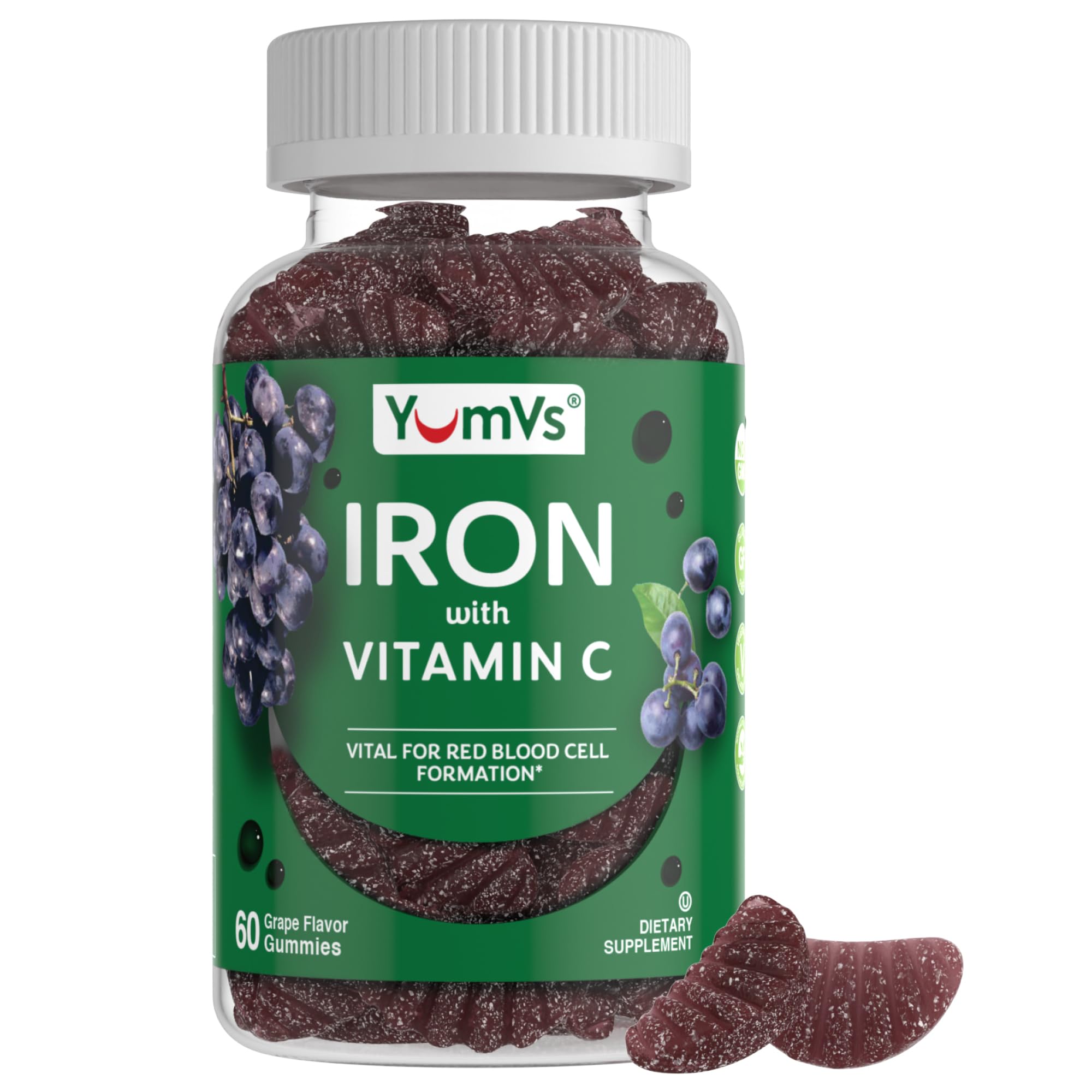 Iron Gummies with Vitamin C grape flavor bottle front 60 count