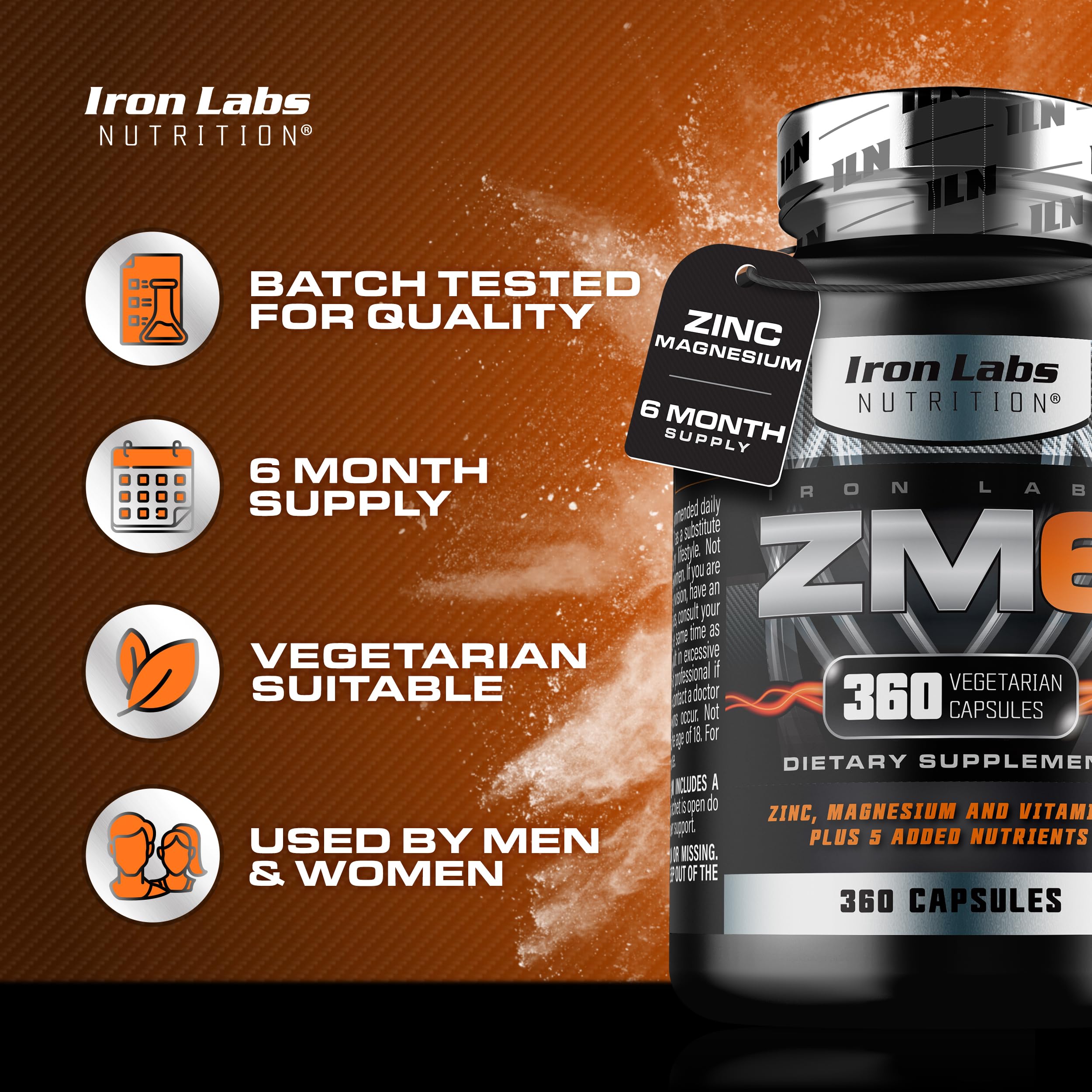 Two-tone capsules of Iron Labs ZM6 zinc magnesium aspartate