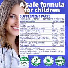 Label showing 45 mg iron and 100 mg Vitamin C per chew