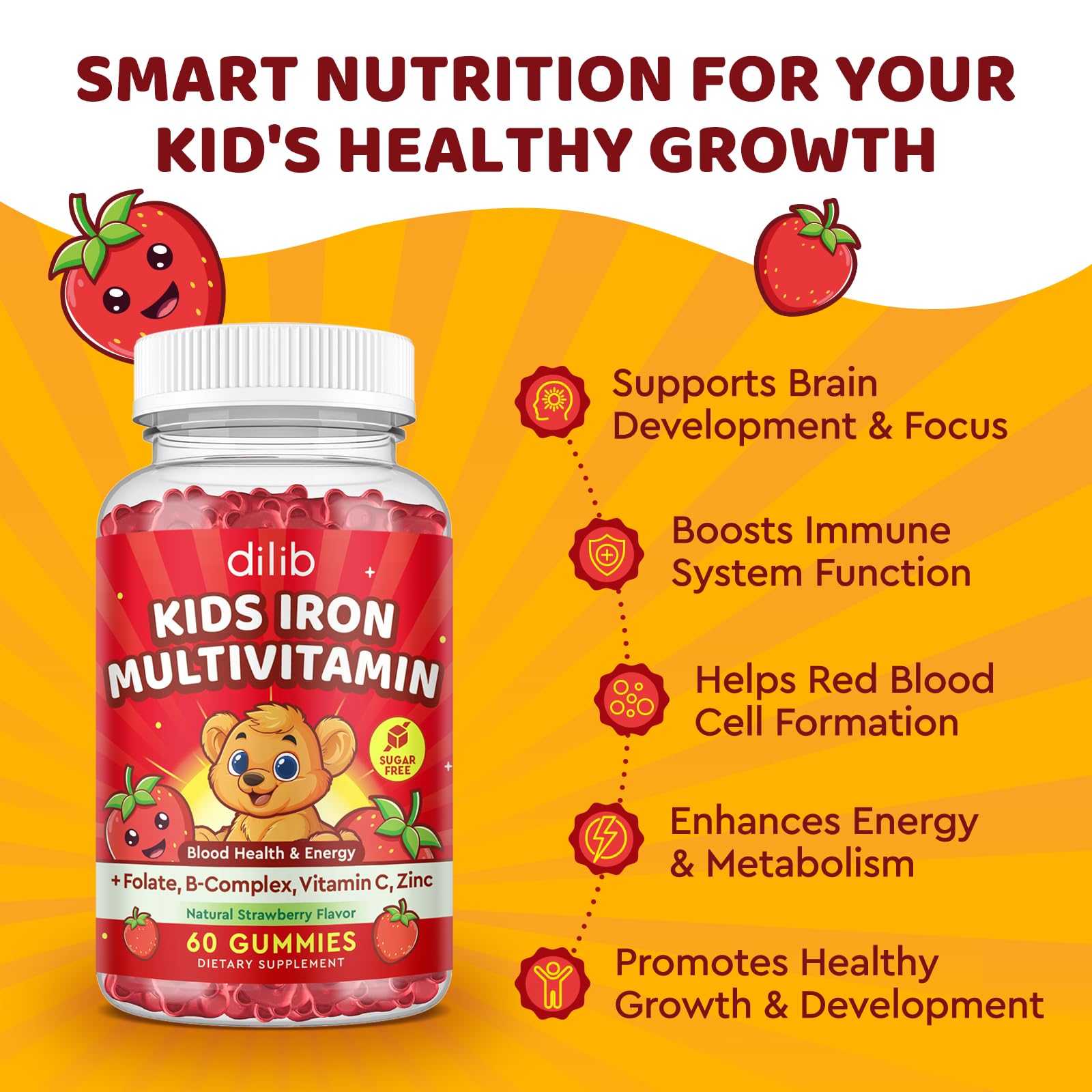 Kids iron multivitamin gummies with supplement facts panel