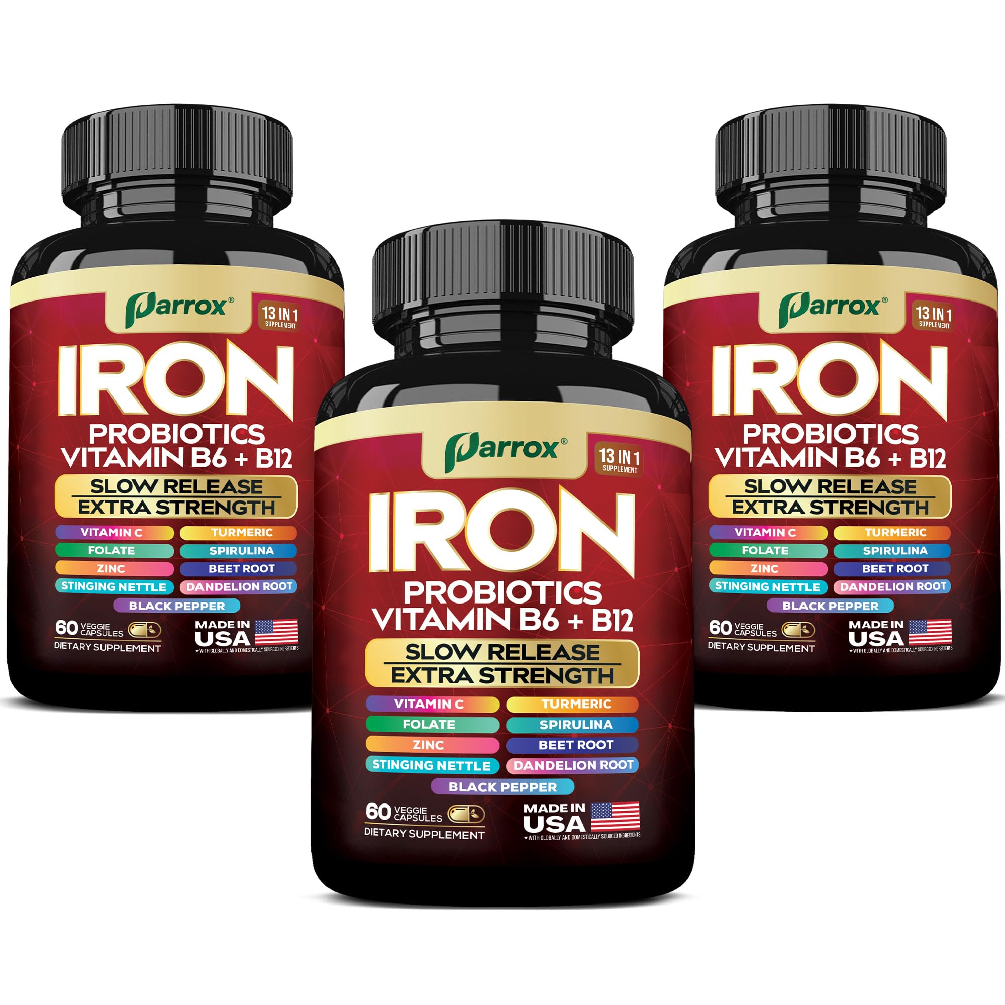Iron supplement with slow-release formula in bottle