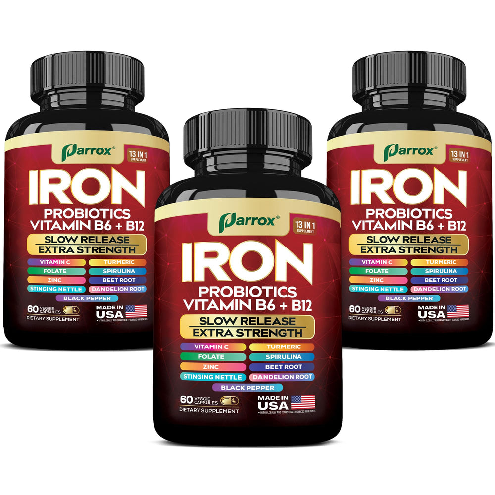 Iron supplement with slow-release formula in bottle