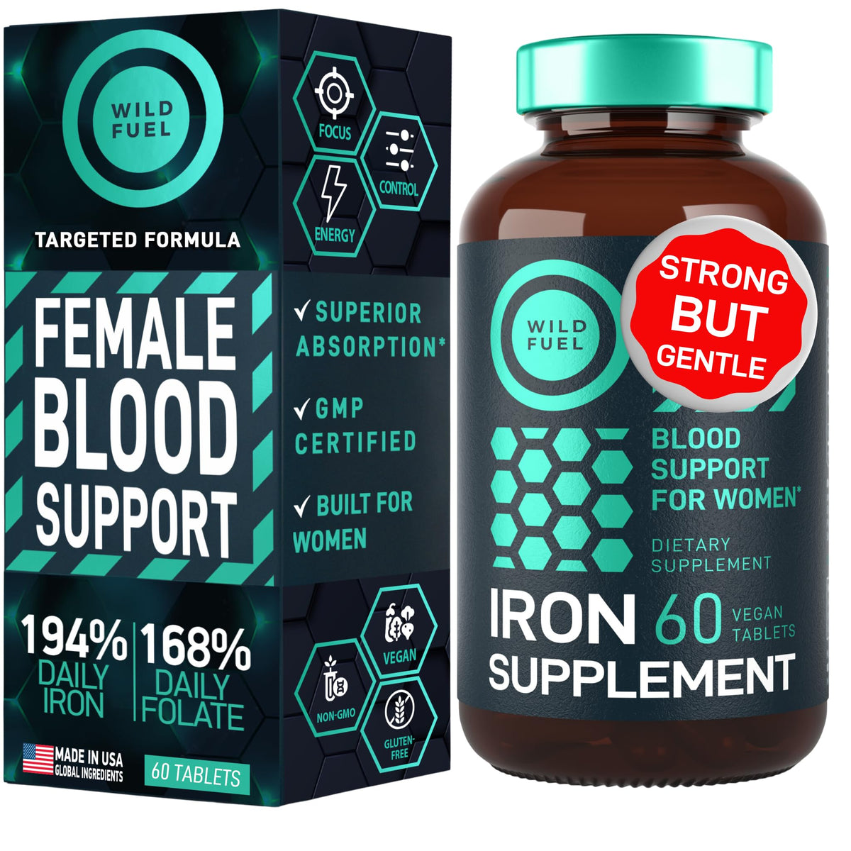 Front view of Iron Supplement for Women with Folic Acid bottle