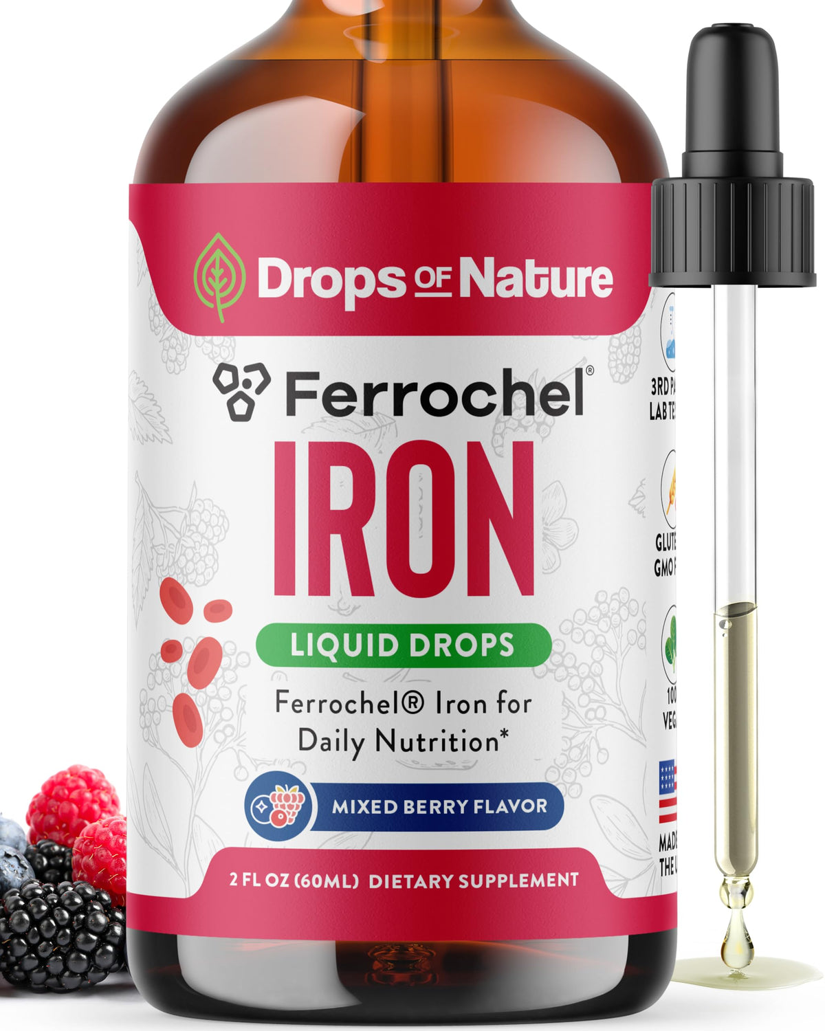 Iron supplement for women 60ml bottle with mixed berry flavor