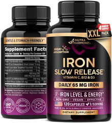 NutraHarmony Iron supplement bottle with 120 capsules