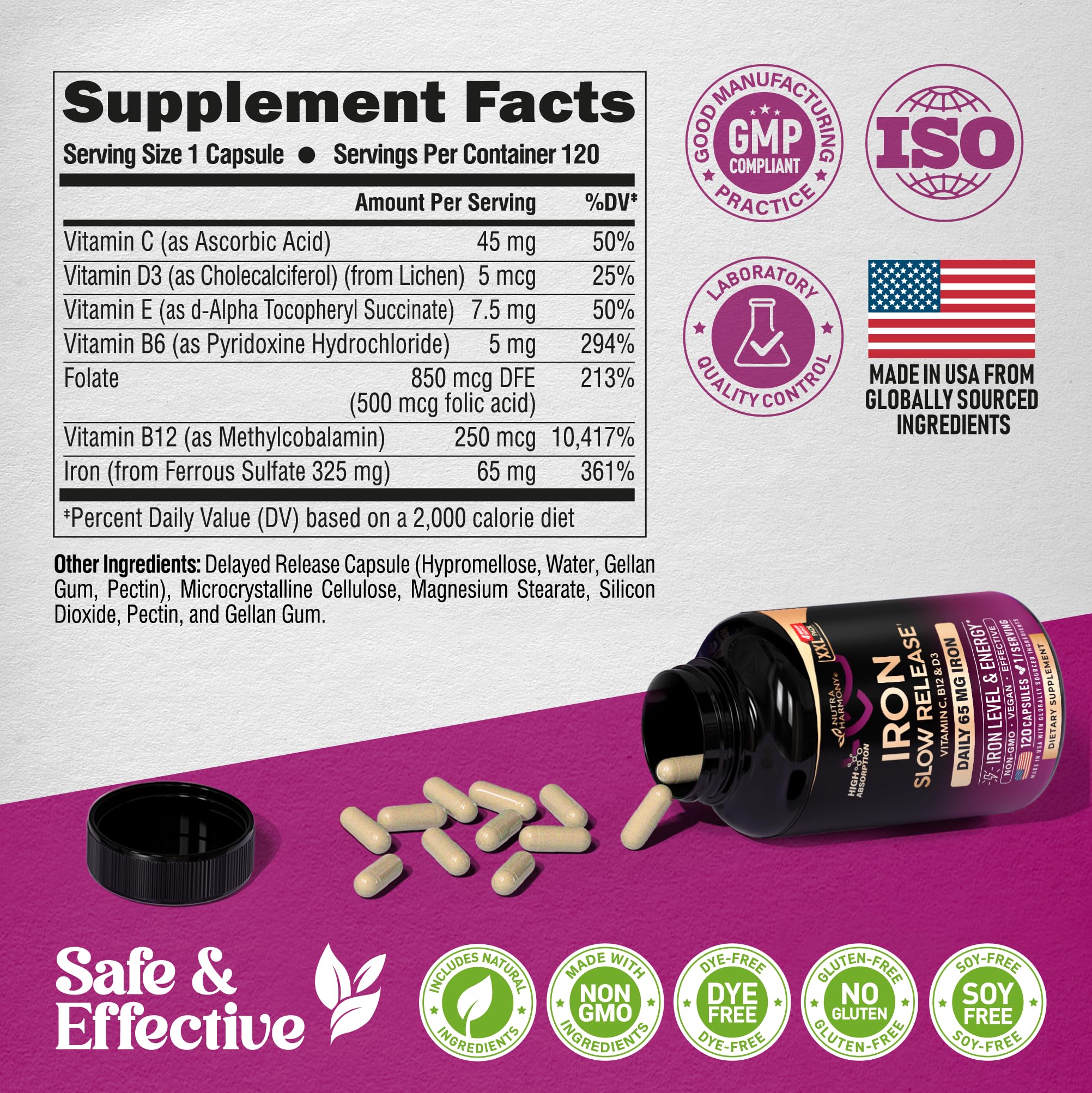 Iron supplement and vitamins for energy support concept