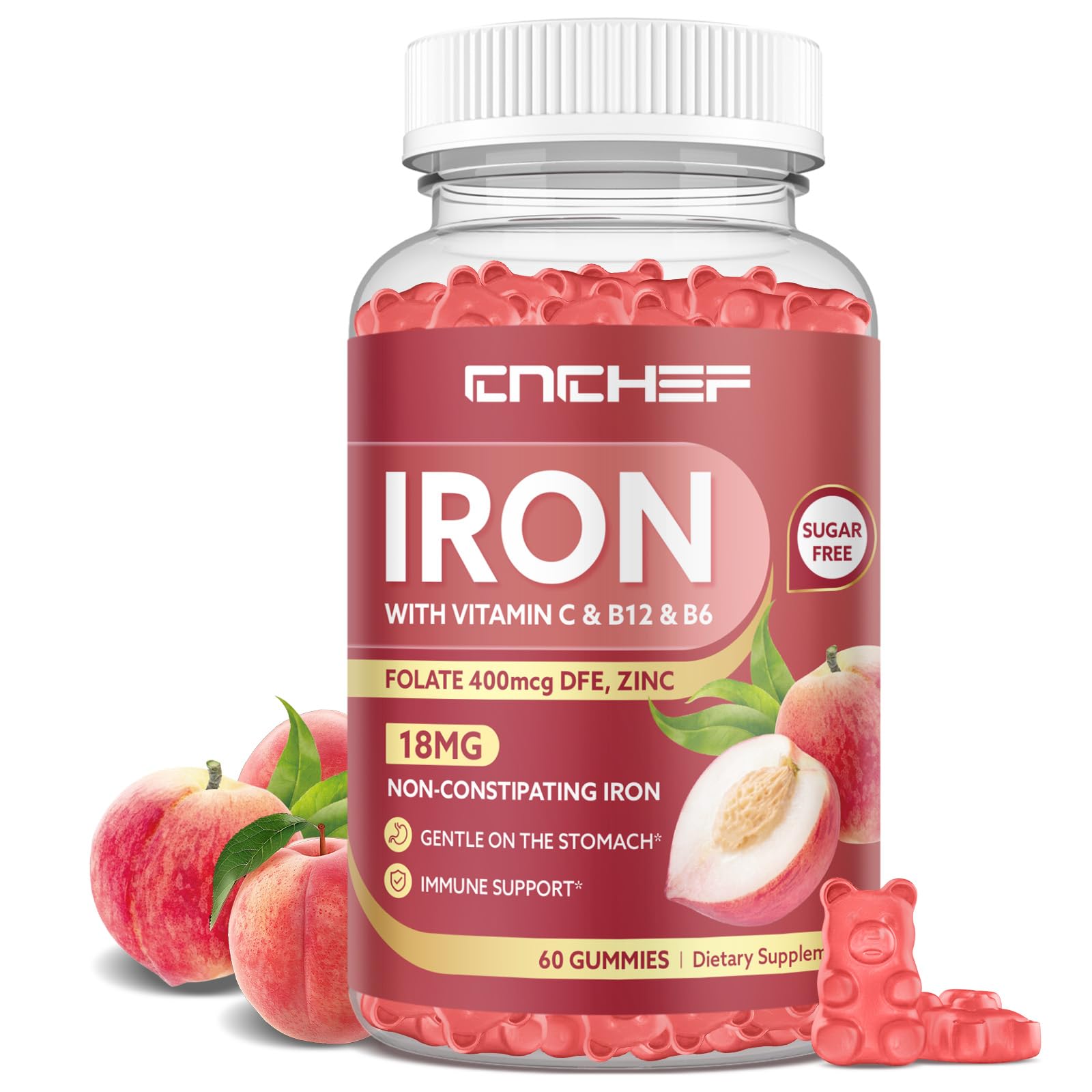 Hero image: Iron Gummies Peach Flavor for Women and Men, 60 gummies