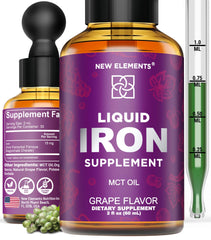 Liquid iron drops bottle with MCT oil and grape flavor