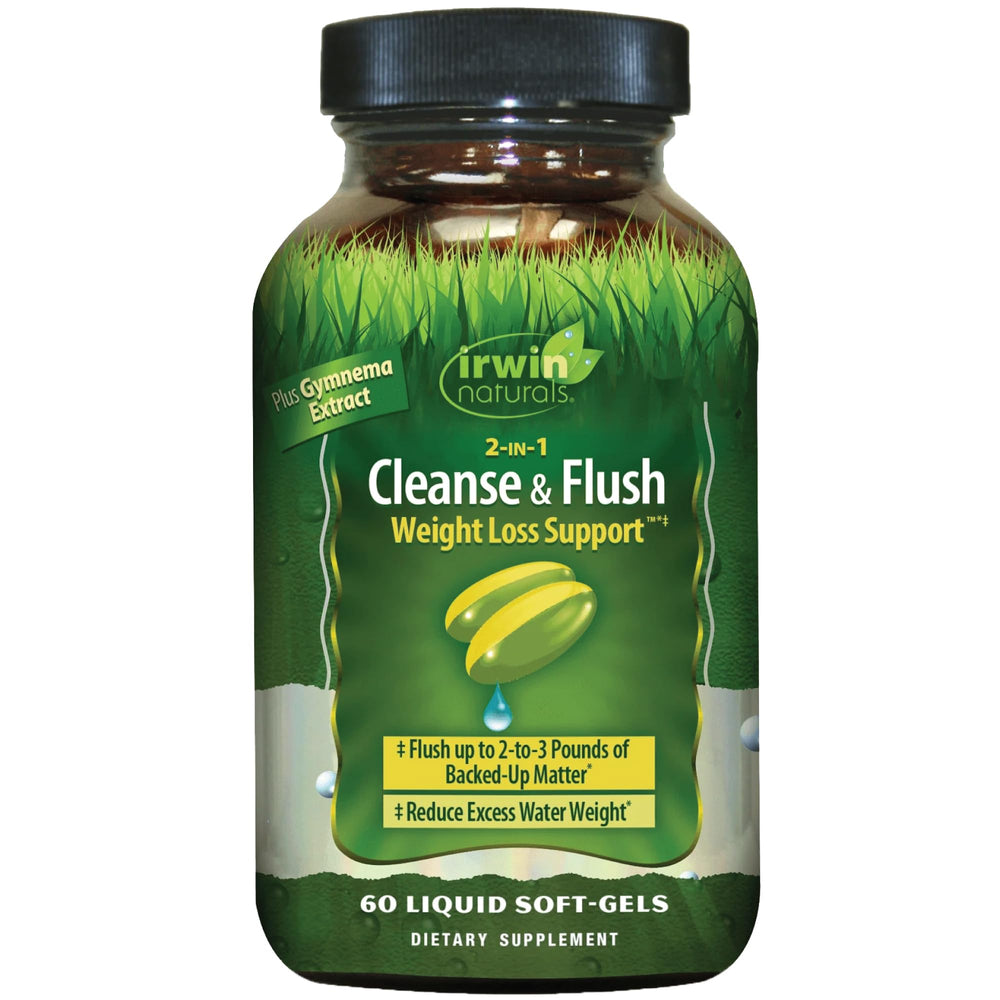 Irwin Naturals 2-in-1 Cleanse & Flush bottle front for digestive comfort