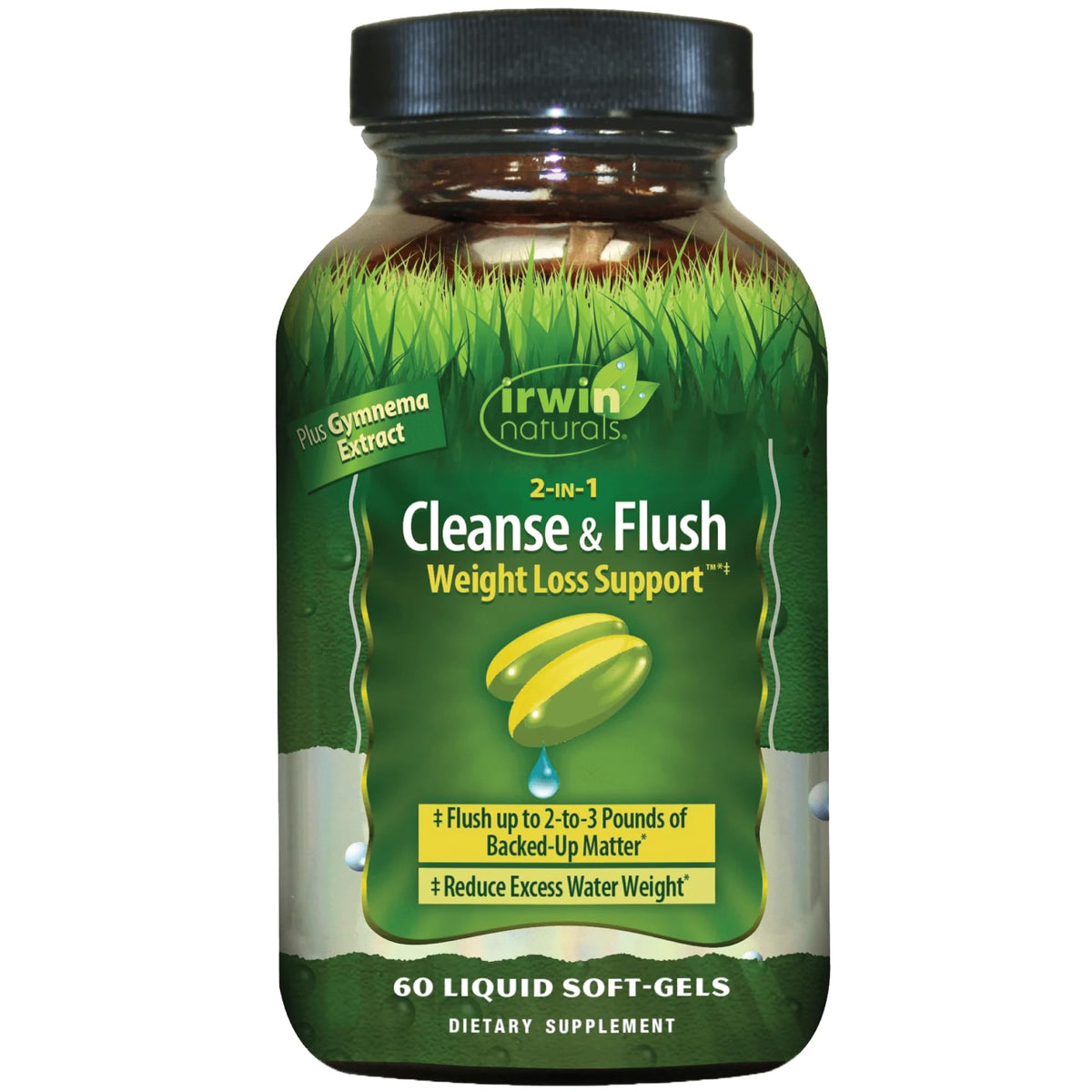 Irwin Naturals 2-in-1 Cleanse & Flush bottle front for digestive comfort