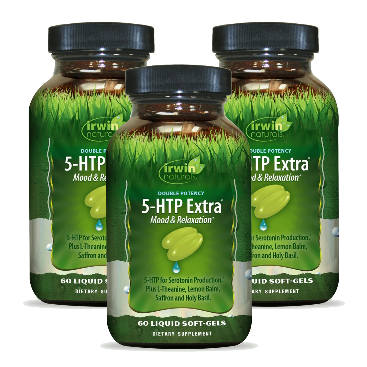 Irwin Naturals Double Potency 5-HTP Extra bottle in a three-pack