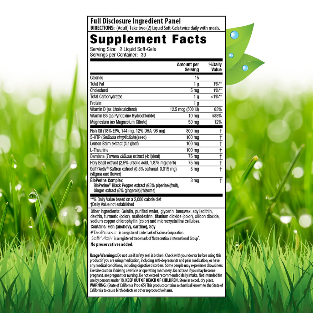 Close-up of 5-HTP liquid soft-gels