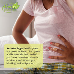Two bottles shown in a pack of Irwin Naturals Anti-Gas Digestive Enzymes