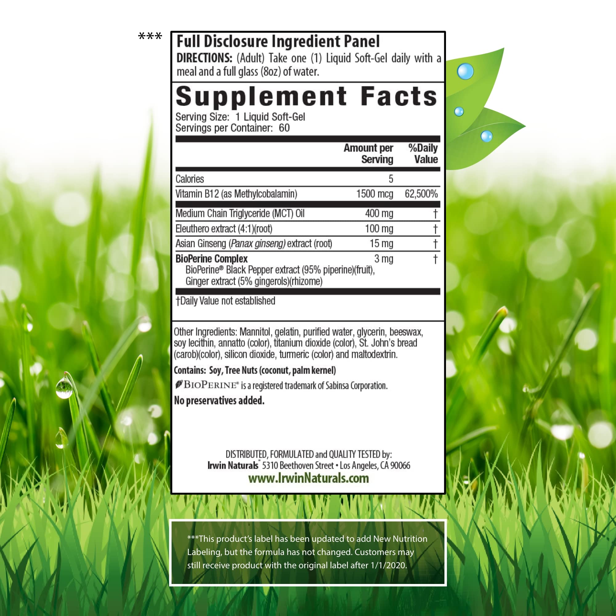 Close-up of 1500mcg B12 methylcobalamin liquid softgel capsules