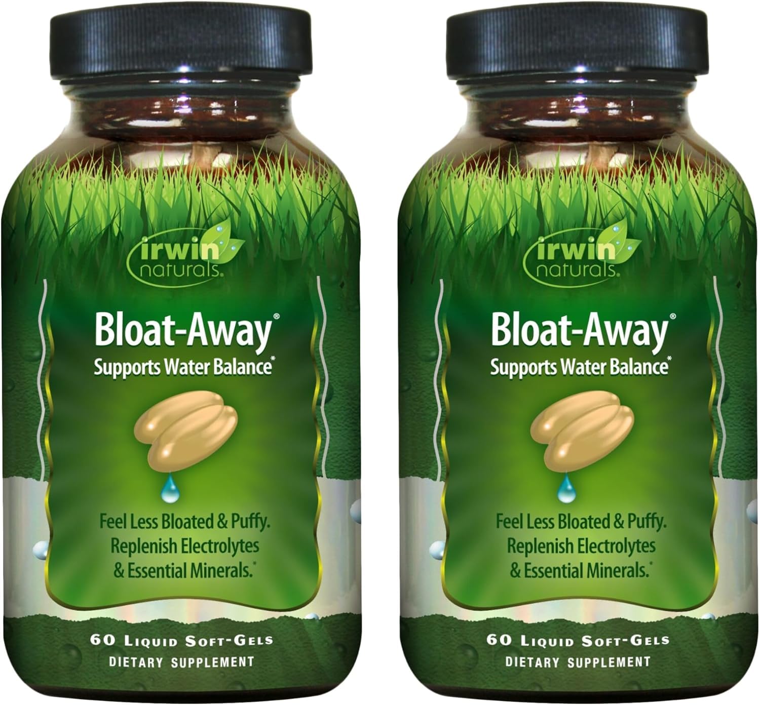 Front view of Irwin Naturals Bloat-Away bottle (60 soft-gels, pack of 2)