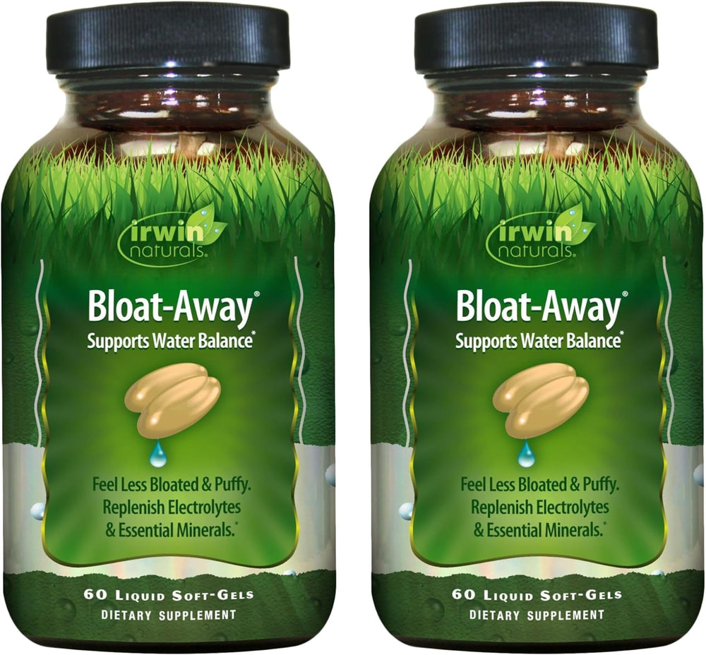 Front view of Irwin Naturals Bloat-Away bottle (60 soft-gels, pack of 2)