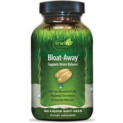 Irwin Naturals Bloat-Away bottle with label showing 60 liquid soft-gels